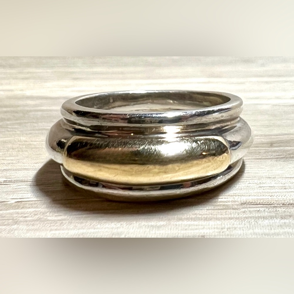 Vintage Designer Ilias Lalaounis Sterling Silver & 14K Gold Band Ring, Size 6.5 - Picture 2 of 11